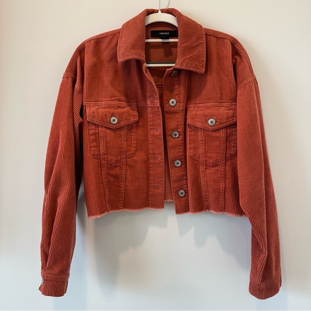 Forever 21 Cropped Jacket Corduroy Red Orange Small Valentines Cotton Transition - Picture 1 of 9